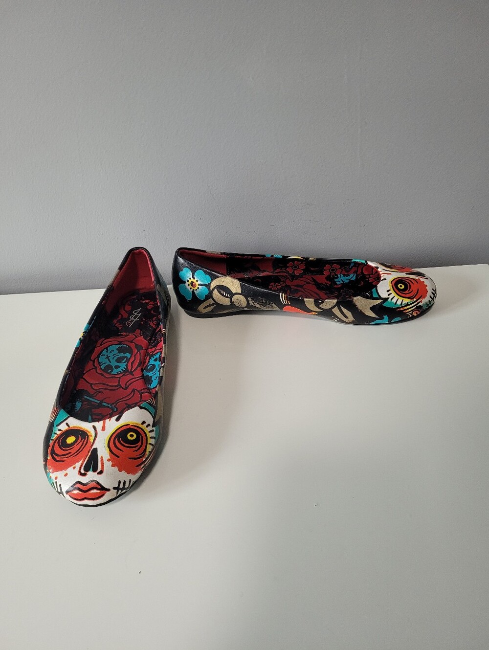 VINTAGE Iron Fist Sugar Skull Day of the Dead Ballet Flats, Size 9